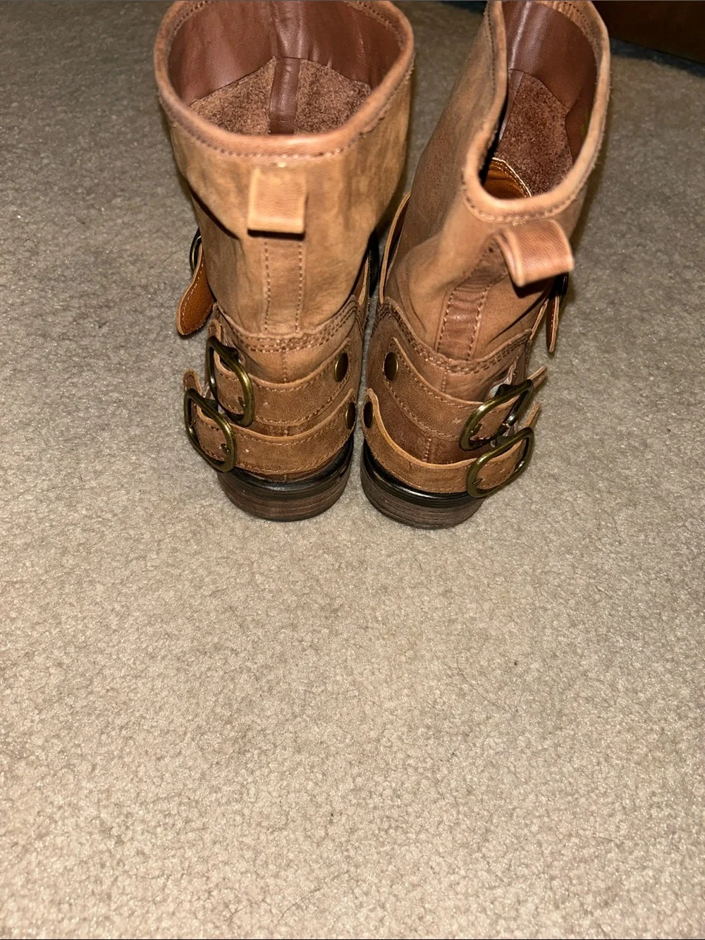 Lucky Brand Tan Brown Buckle Strap Ankle Boots